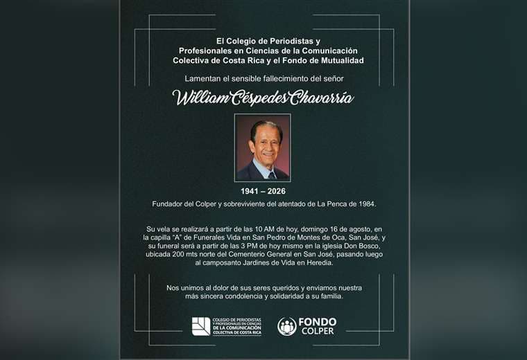 Fallece periodista William Céspedes Chavarría/Colegio de Periodistas